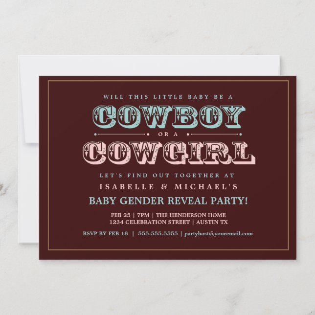Gender för cowboy- eller Cowgirllandbabyen Inbjudningar (Framsida)