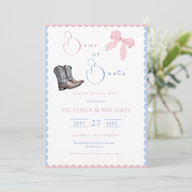 Gender för rosa- och Blue Bows- eller Boots- Inbjudningar (Stående Fram)