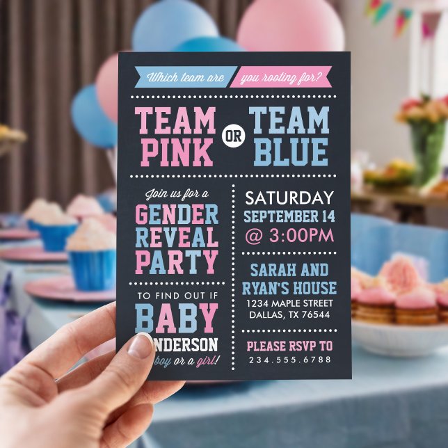 Gender för Team Rosa eller Team Blue Chalkboard Inbjudningar (Skapare uppladdad)