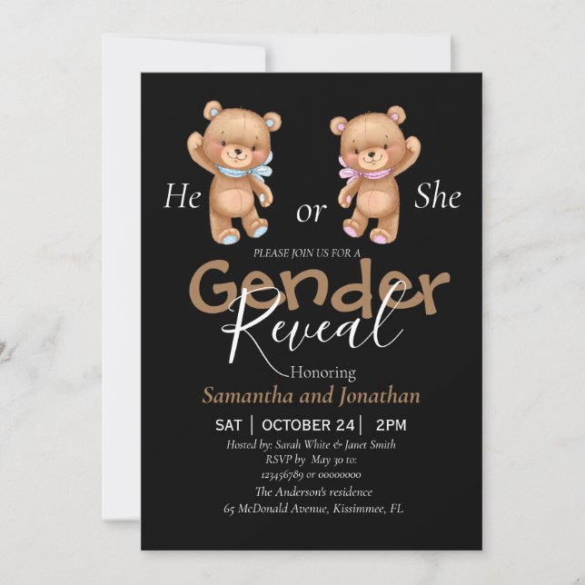 gender för teddy-tema-inbjudan meddelande (Framsida)