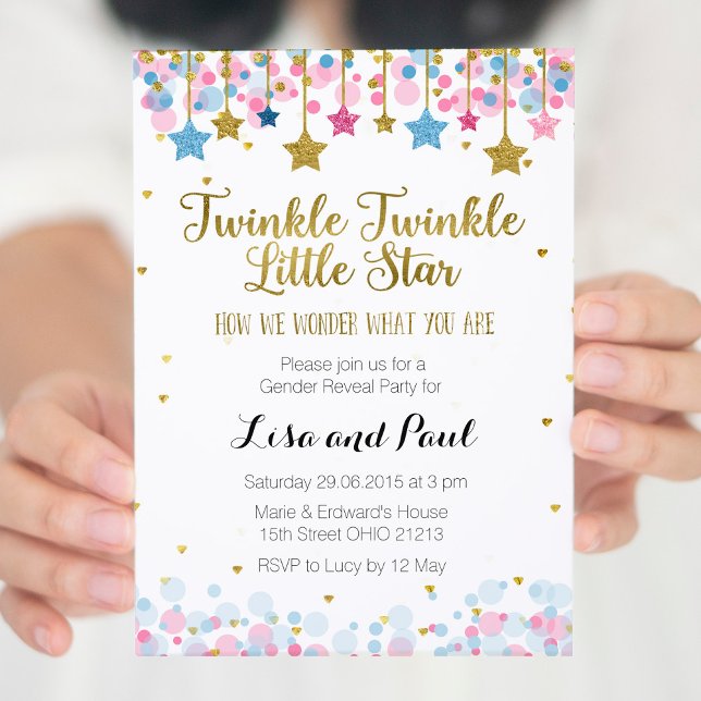 Gender: Lilla stjärna för Twinkle Twinkle Little S Inbjudningar (Skapare uppladdad)