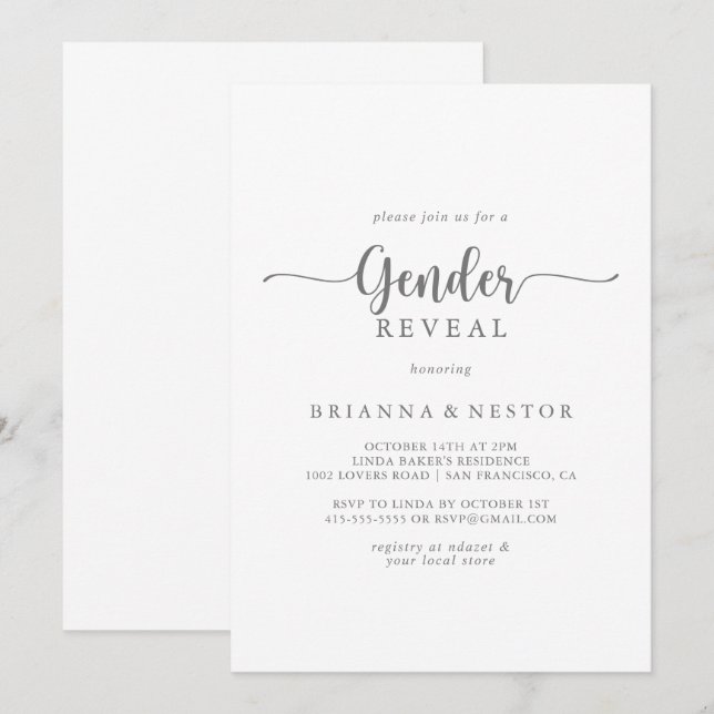 Gender: Minimalistisk kalligrafi Party Inbjudningar (Fram/baksida)