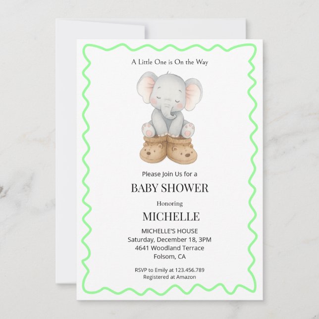 Gender Neutral Baby Elephant Baby Shower Inbjudningar (Framsida)