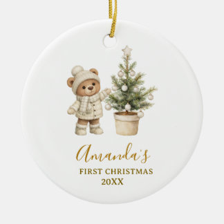 Gender Neutral Bear First Christmas Keepsake Julgransprydnad Keramik
