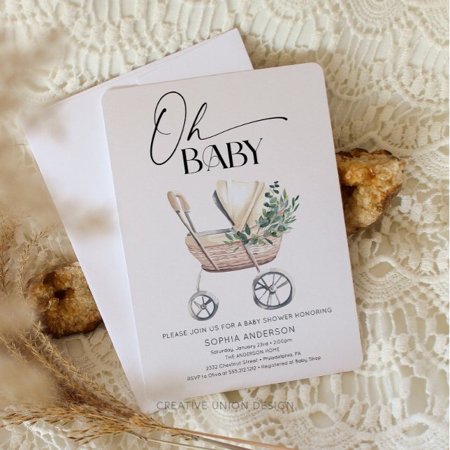 Gender Neutral Boho Baby Stroller Baby Shower  Inbjudningar (Skapare uppladdad)