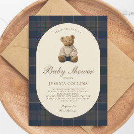 Gender Neutral Brown Blue Teddy Bear Baby Shower Inbjudningar