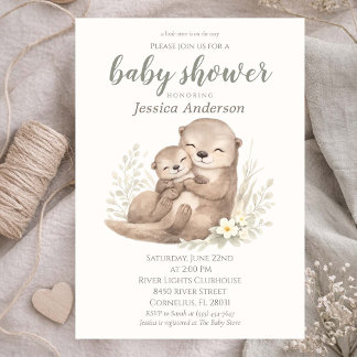 Gender Neutral Cottagecore Boho Otter Baby Shower  Inbjudningar