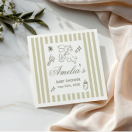 Gender Neutral doodle cupid Baby Shower Green Pappersservett