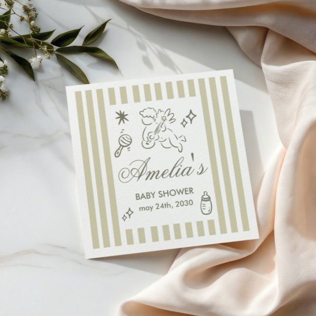 Gender Neutral doodle cupid Baby Shower Green Pappersservett (Skapare uppladdad)