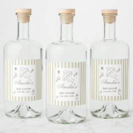 Gender Neutral doodle cupid Baby Shower Green Spritflaskor Etikett