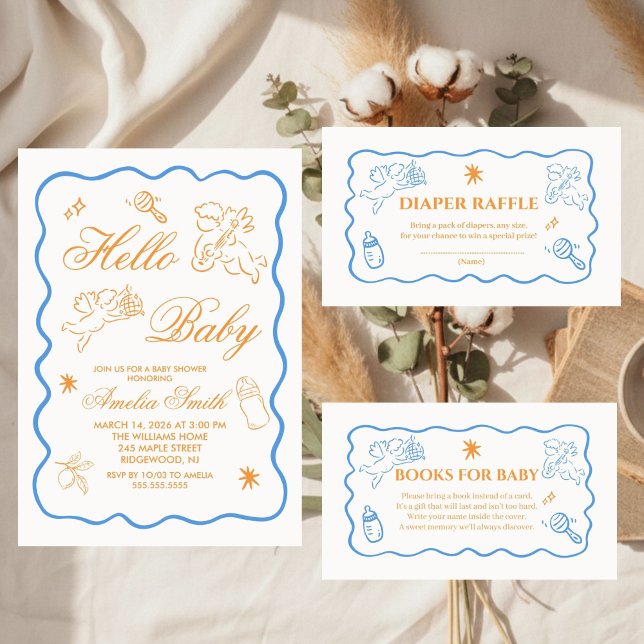 Gender Neutral doodle cupid Baby Shower Invitation Inbjudningar (Skapare uppladdad)