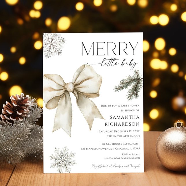Gender neutral rustic bow snowflakes baby shower inbjudningar (Skapare uppladdad)