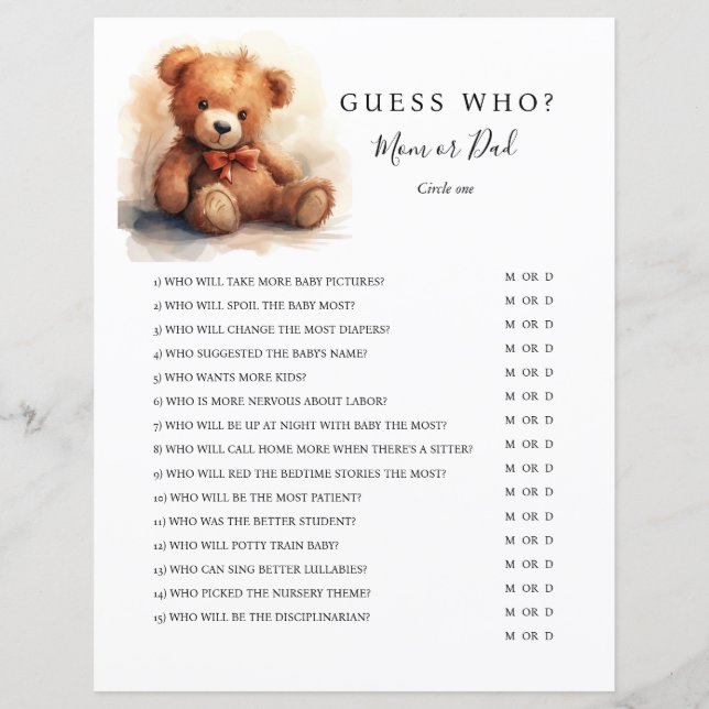 Gender Neutral Teddy Bear Baby Shower Game (Framsida)