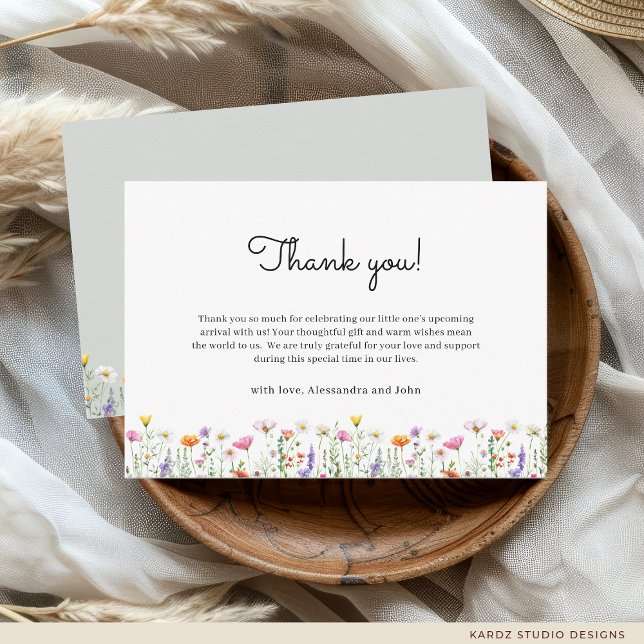 Gender-Neutral Wildflower Baby Shower Anteckningskort (Thank-you card is shown in 3.5 x 5 inches, personalize and choose size, paper, and corner style.)