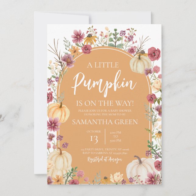 Gender Neutral Wildflower Pumpkin Baby Shower Inbjudningar (Framsida)