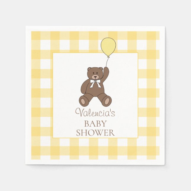Gender Neutral Yellow Teddy Bear Baby Shower Pappersservett (Framsidan)