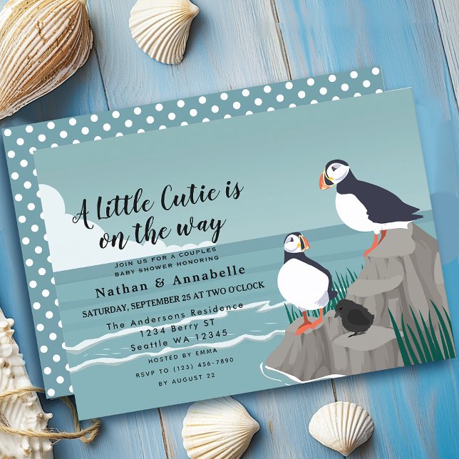 Gender-neutralt Puffin Animal Baby-dusch Inbjudningar (Skapare uppladdad)