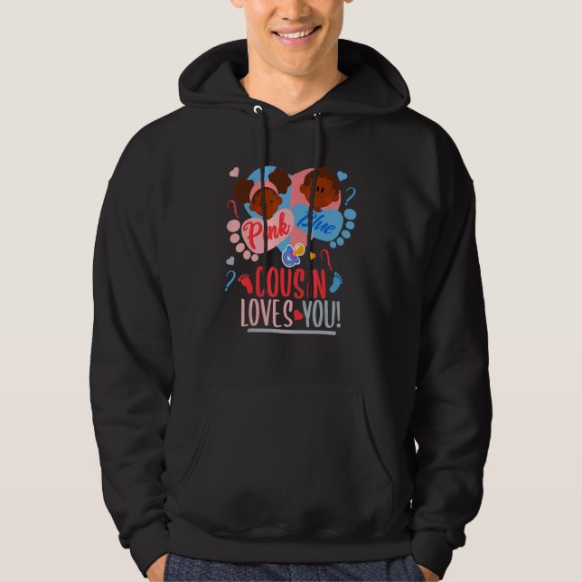 Gender Reveal African American Pink or blue COUSIN Hoodie (Framsida)