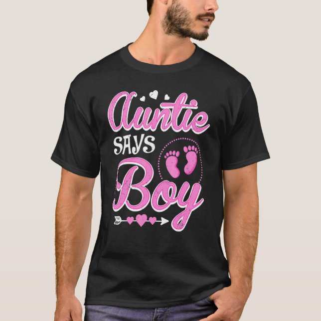 Gender reveal Auntie says Girl baby matching famil T Shirt (Framsida)