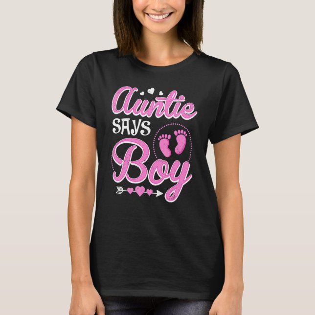 Gender reveal Auntie says Girl baby matching famil T Shirt (Framsida)