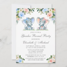 Gender Reveal Baby Elephants Rosa Blue Blommigt
