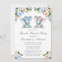 Gender Reveal Baby Elephants Rosa Blue Blommigt Inbjudningar