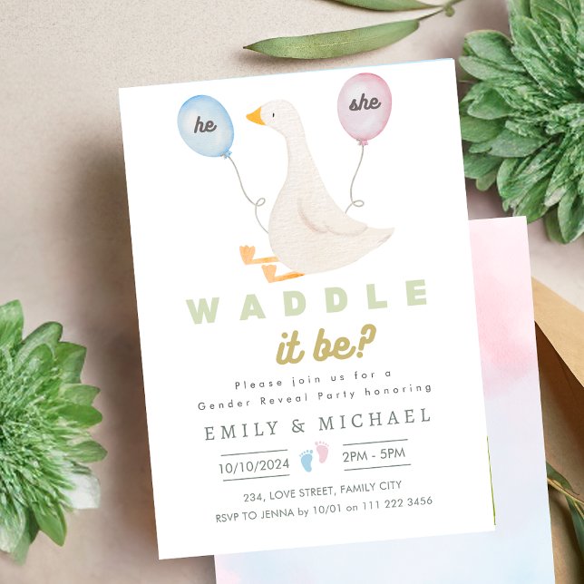 Gender Reveal Baby Gravid Waddle det är Inbjudningar (Gender Reveal Baby Pregnancy Waddle It Be Goose Invitation)