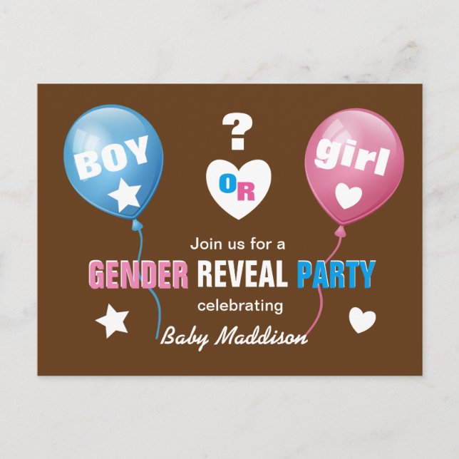 Gender Reveal Baby Shower Announcement Boy eller G Inbjudan Vykort (Framsida)