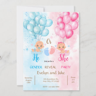 Gender reveal baby shower blue pink boy girl inbjudningar