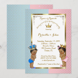 Gender Reveal Baby Shower, blue, rosa, guld 2 Inbjudningar