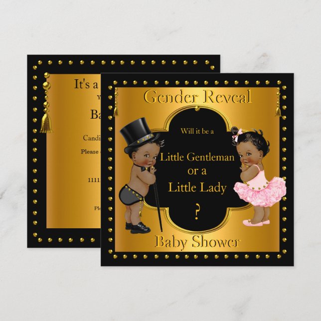 Gender Reveal Baby Shower Boy eller Girl Ethnic Inbjudningar (Fram/baksida)