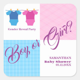 Gender Reveal Baby Shower Boy eller Girl? Flickpoj Fyrkantigt Klistermärke