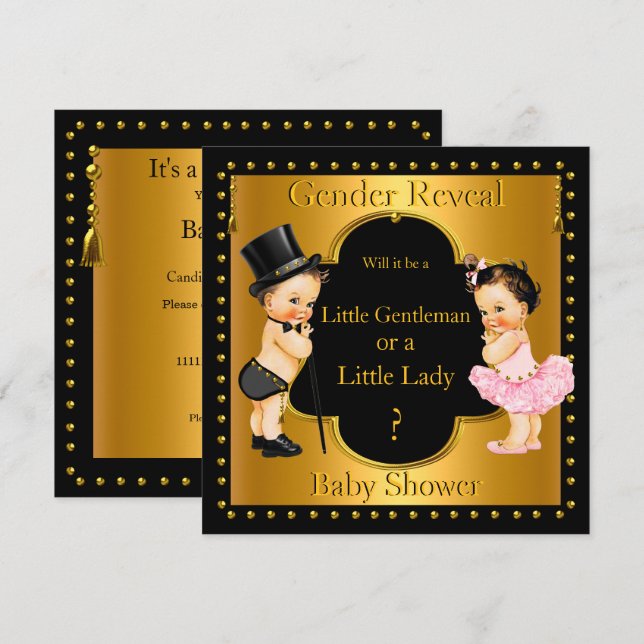 Gender Reveal Baby Shower Boy eller Girl Lt Brunet Inbjudningar (Fram/baksida)