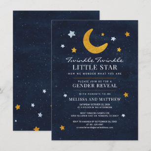 Gender Reveal Baby Shower Boy Girl Måne Stars Inbjudningar