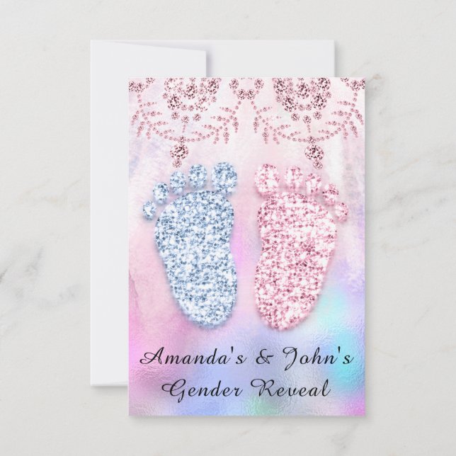 Gender Reveal Baby Shower Feet Girl Boy Rosa Blue Inbjudningar (Baksida)