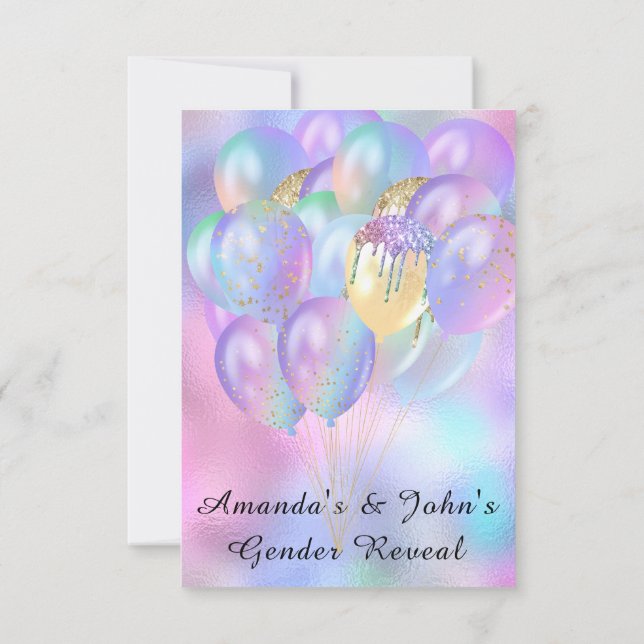 Gender Reveal Baby Shower Girl Boy Rosa Blue Baloo Inbjudningar (Baksida)