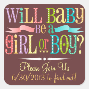 Gender Reveal Baby Shower Party - Anpassningsbar S Fyrkantigt Klistermärke