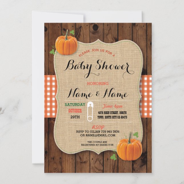 Gender Reveal Baby Shower Red Check Pumpkin Inbjud Inbjudningar (Framsida)
