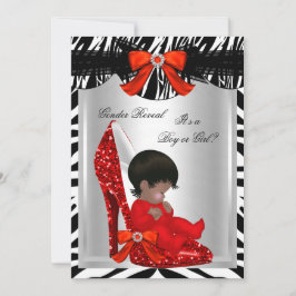 Gender Reveal Baby Shower Zebra Red Baby Shoe Inbjudningar