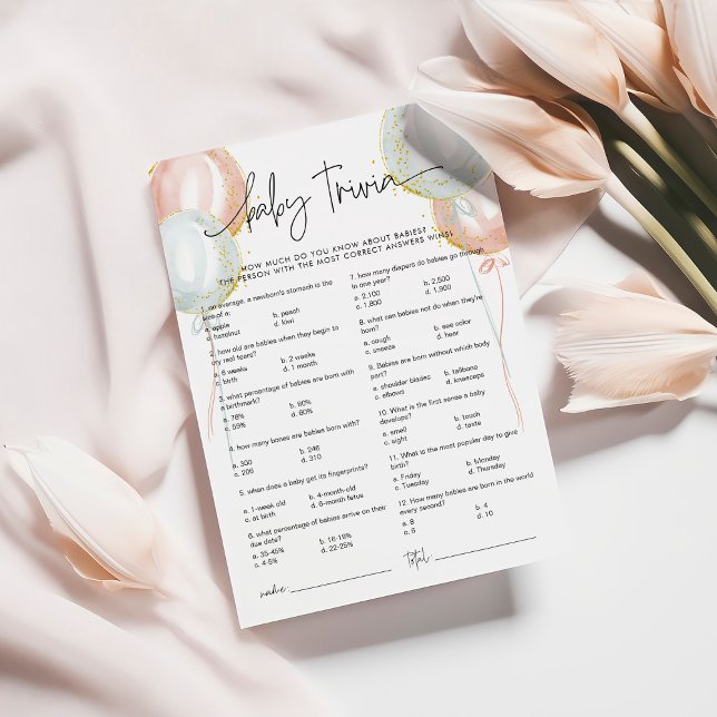 Gender Reveal Baby Trivia Baby Shower Game Card Rådkort (Skapare uppladdad)