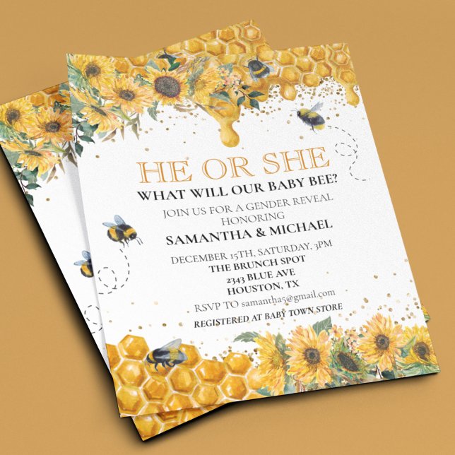 Gender Reveal Bee Honeycomb Watercolor (Skapare uppladdad)