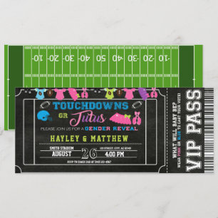 Gender Reveal Biljett Touchdown eller Tutus Inbjudningar
