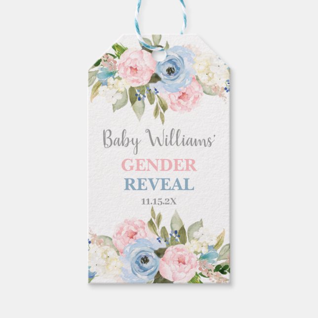 Gender Reveal blommigt Baby dusch Gift Märkres Presentetikett (Framsidan)