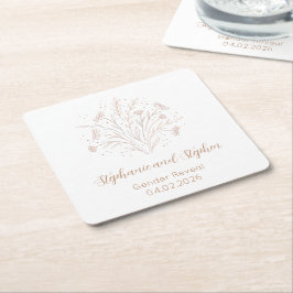 Gender Reveal - Boho Floral Underlägg Papper Kvadrat