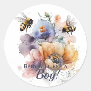 Gender Reveal Boy Baby kommer att vara Runt Klistermärke