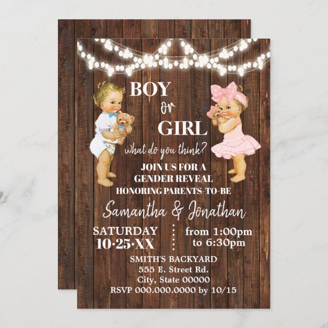 Gender Reveal Boy eller Girl Baby Shower Inbjudningar (Fram/baksida)