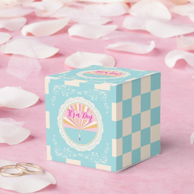 Gender Reveal, Boy, Fun Party Box, Blue Checkered Presentaskar (Bröllop)