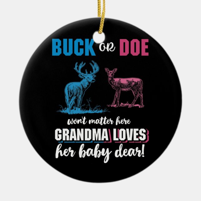 Gender Reveal Buck eller Doe Party Grandma Julgransprydnad Keramik (Framsidan)