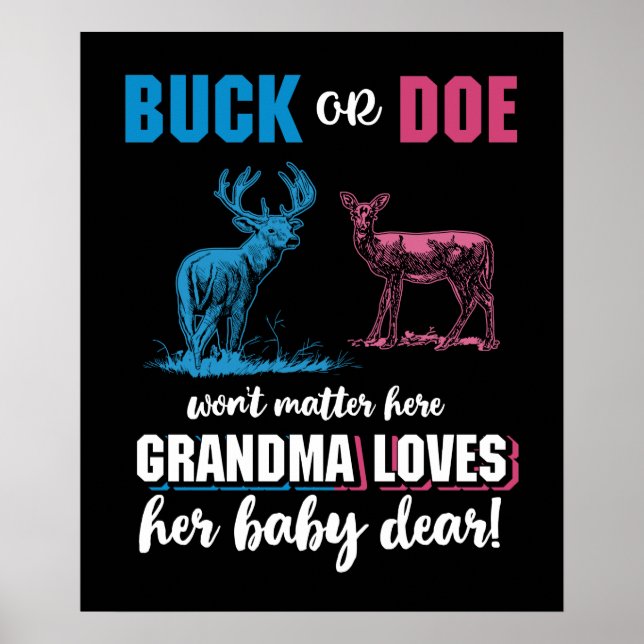 Gender Reveal Buck eller Doe Party Grandma Poster (Framsidan)