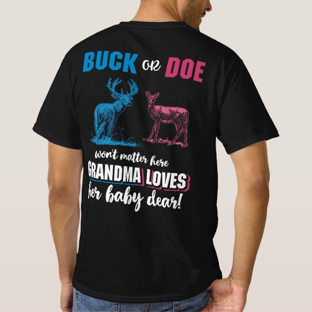 Gender Reveal Buck eller Doe Party Grandma T Shirt (Baksida)